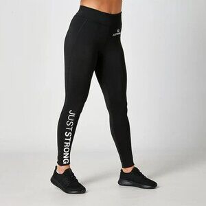 JUST STRONG Jet Black Leggings Sz L High waisted squat proof wicking UPF 30+